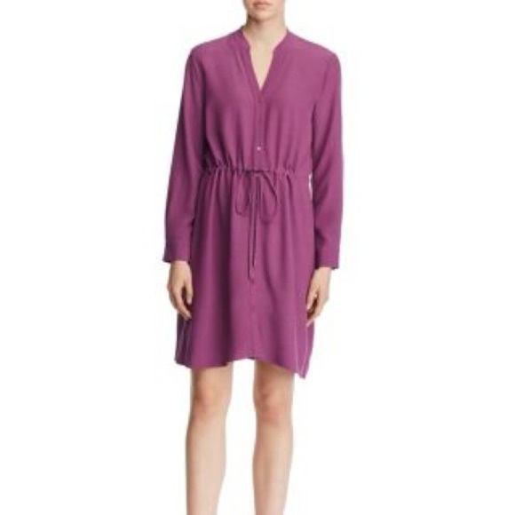 EILEEN FISHER Purple Shirt Dress Drawstring Size L Long l Sleeve Work Casual - Picture 3 of 11